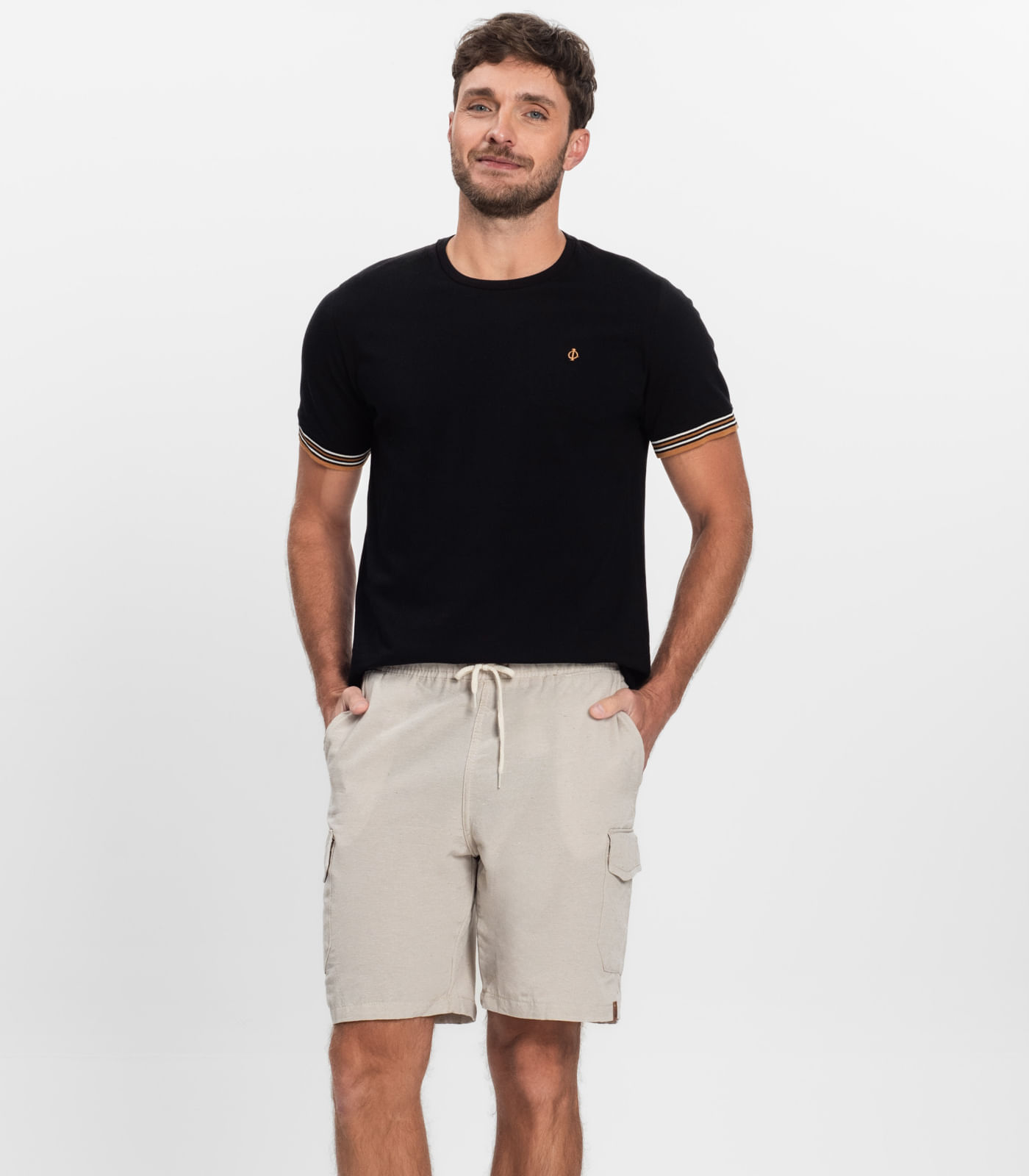 Bermuda Masculina Sarja Cargo Com Elástico Shift Bege
