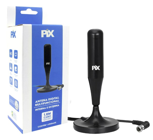 Antena HDTV Interna com Ímã 1,8m Preto Pix