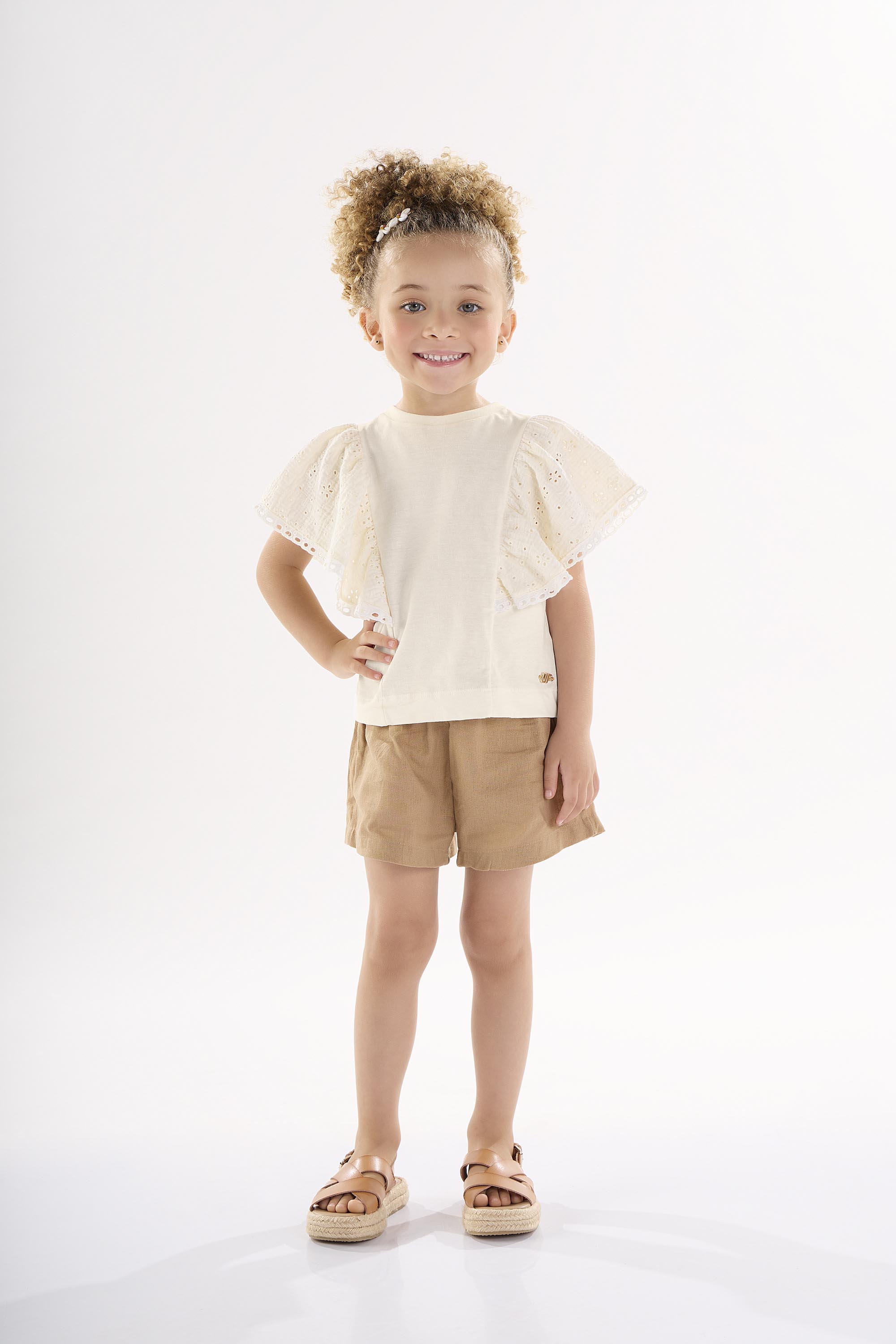 Bata Infantil para Menina em Meia Malha Linho (Off White) Up Baby
