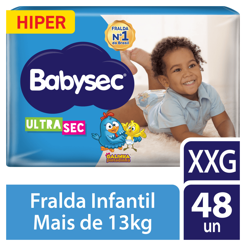 Babysec Fralda Descartável Ultra Hiper XXG 48un - Ultra Absorção 12h, Velcro