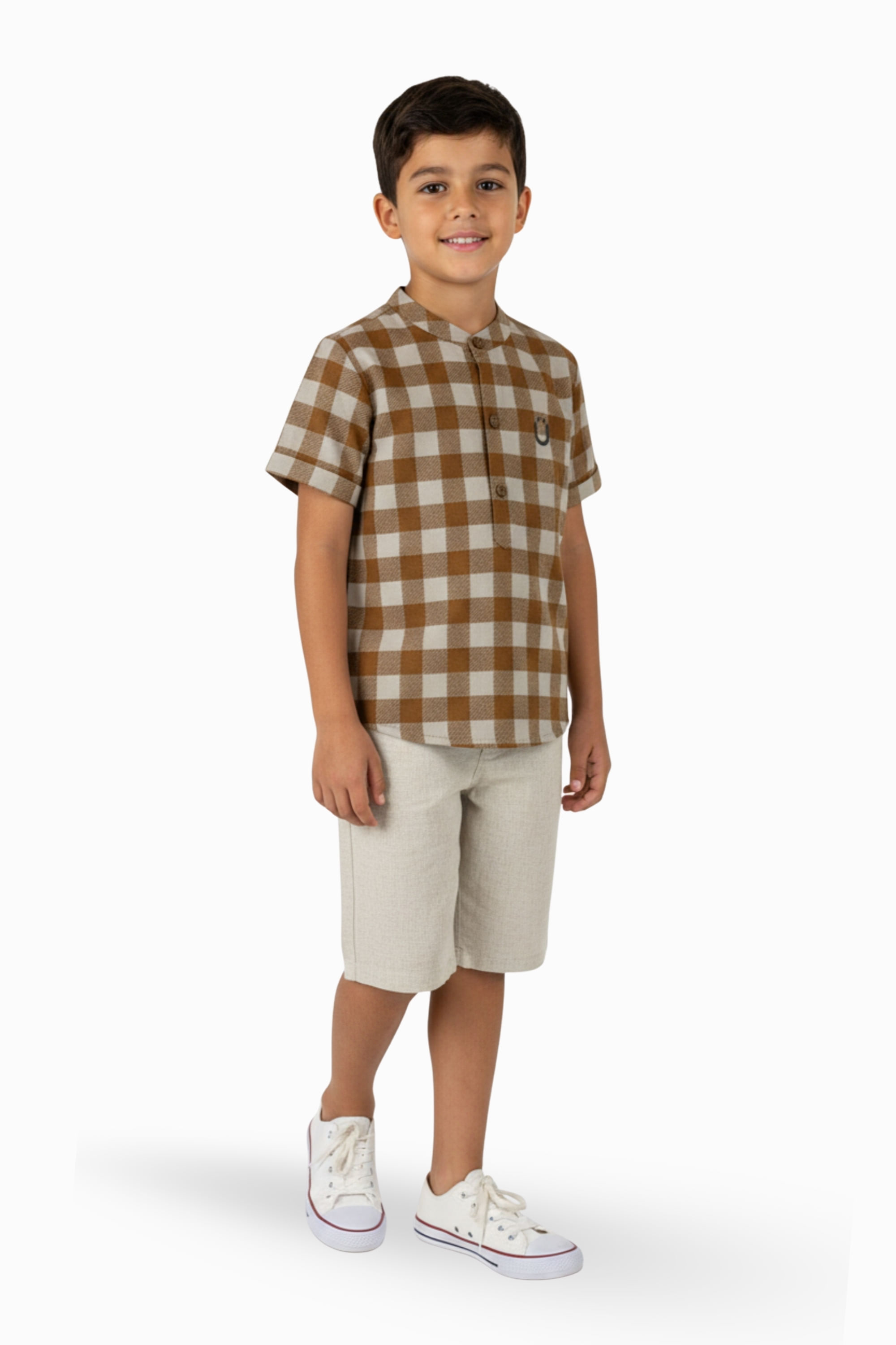 Bata Infantil Masculina em Algodão Xadrez (Coral) Guloseima