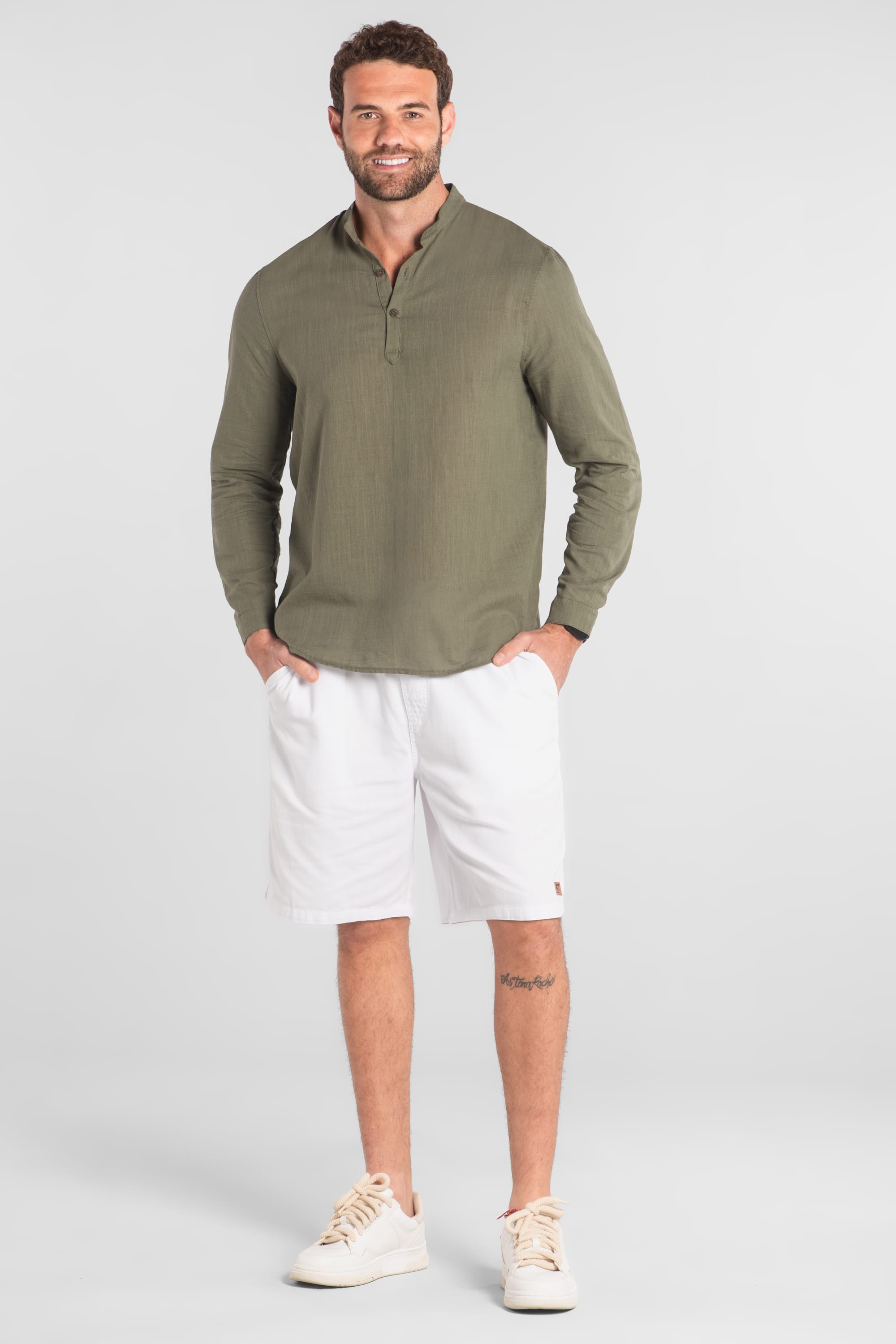 Bata Masculina Manga Longa em Algodão (Verde) The Philippines