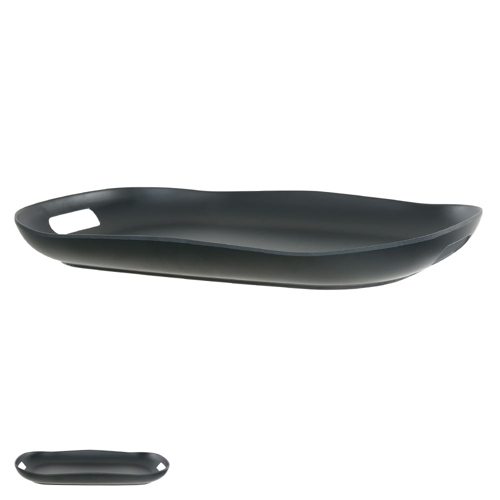 Bandeja de Melamina Organic 47,5cm Preto Flor Arte