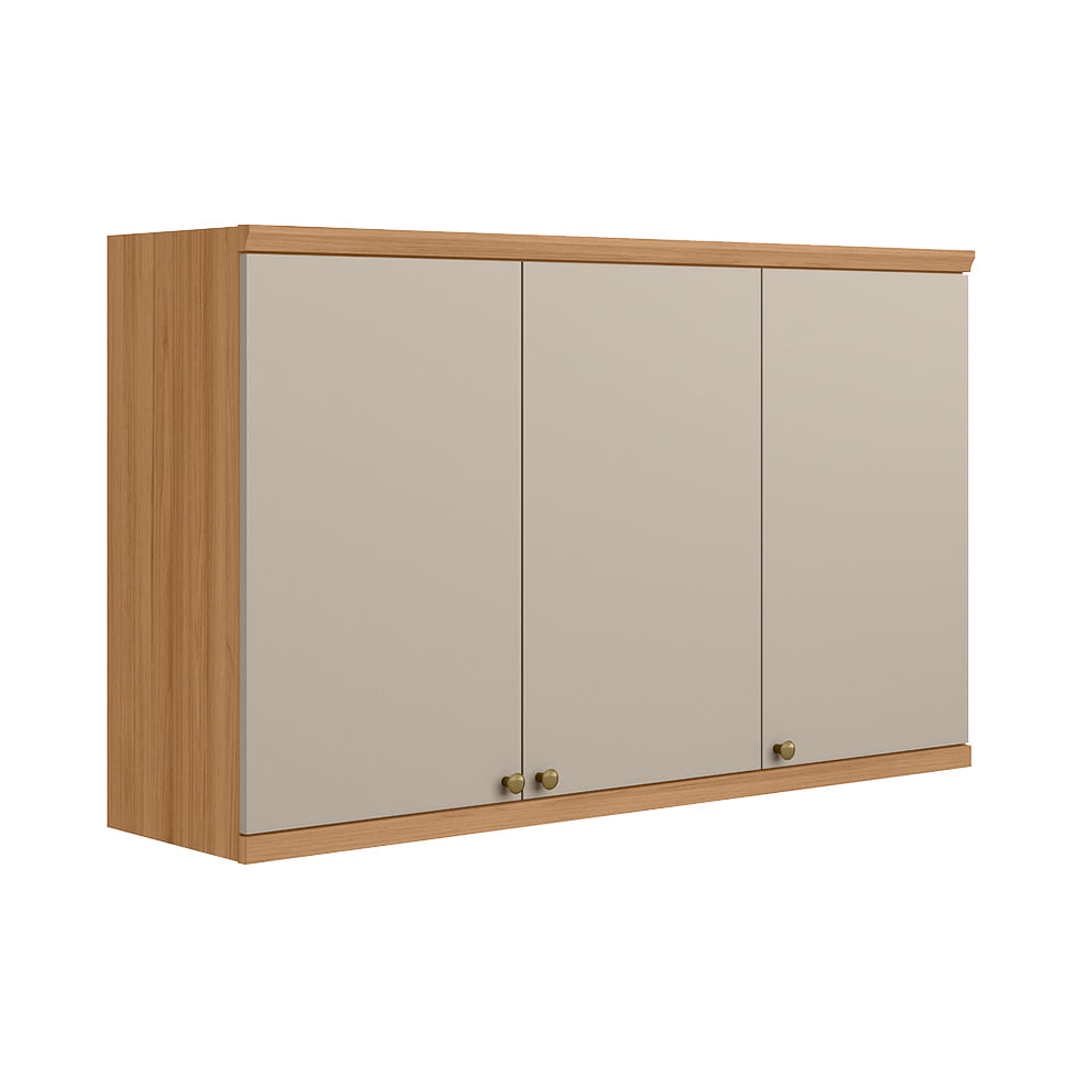 Armário Aéreo Selene para Cozinha 3 Portas Natural e Off White 1,20m