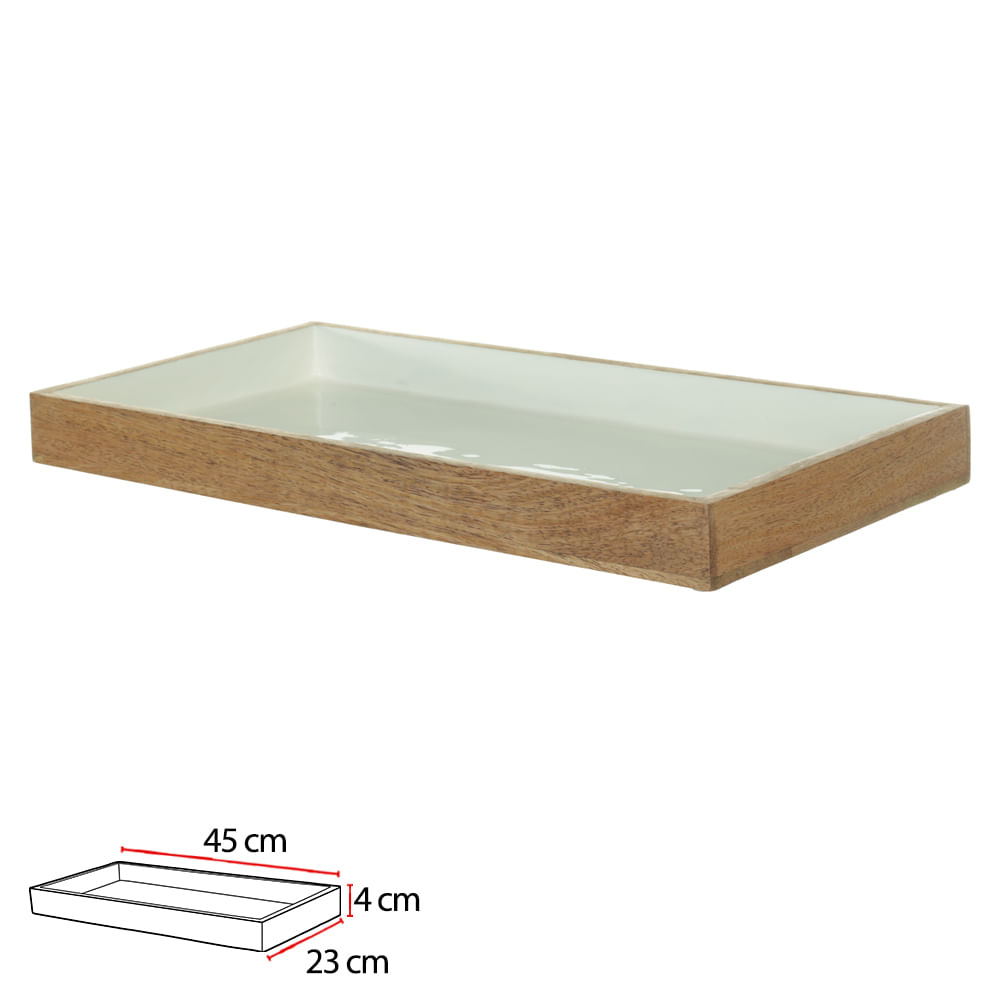 Bandeja de Mesa em Madeira Branco 45cm Flor Arte