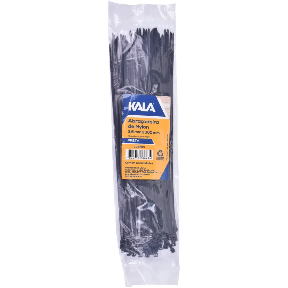 Abraçadeira Nylon 3,6mm x 300mm Preta 100 Peças Kala