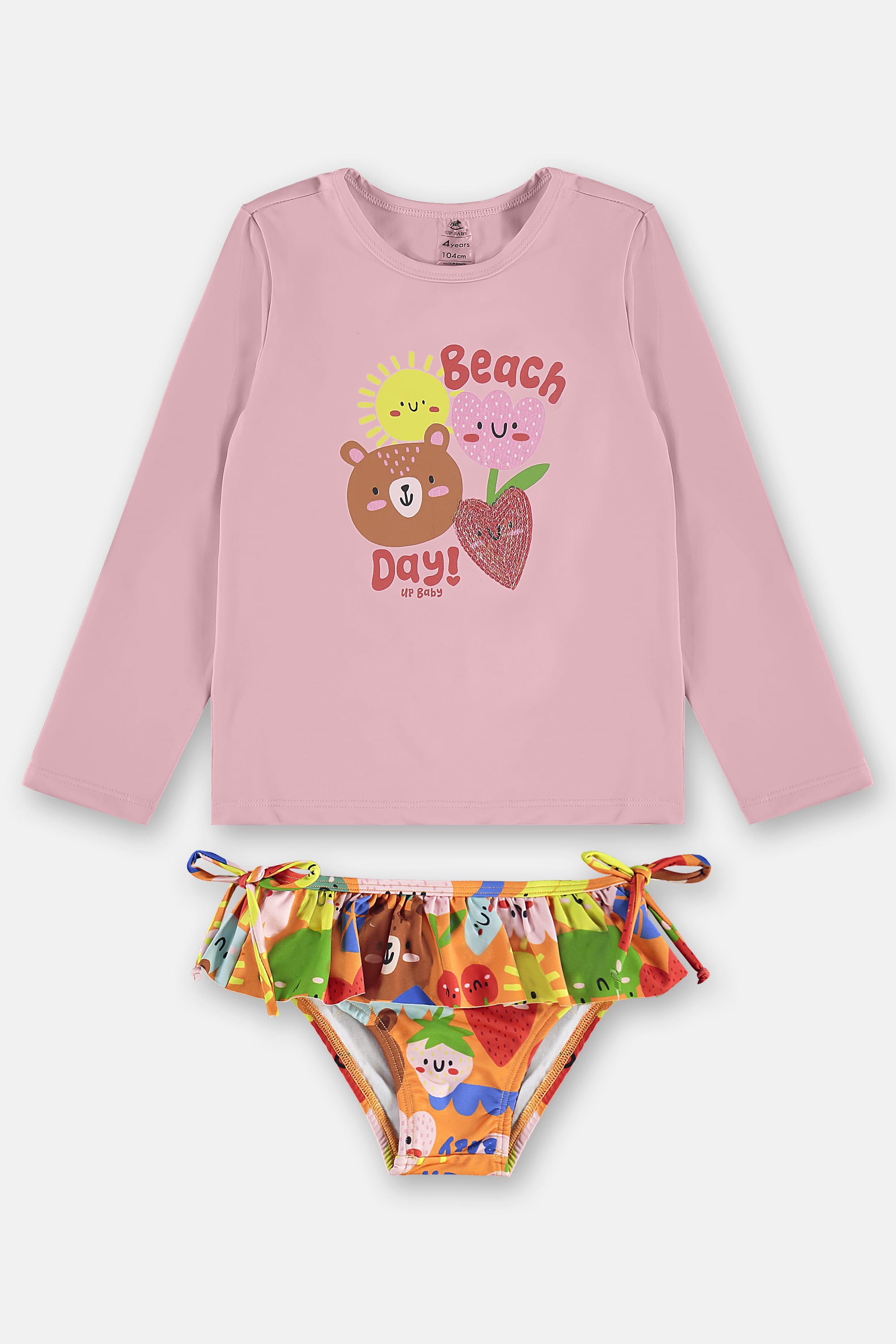 Biquíni Infantil FPS+50 com Blusa Manga Longa e Calcinha (Rosa) Up Baby
