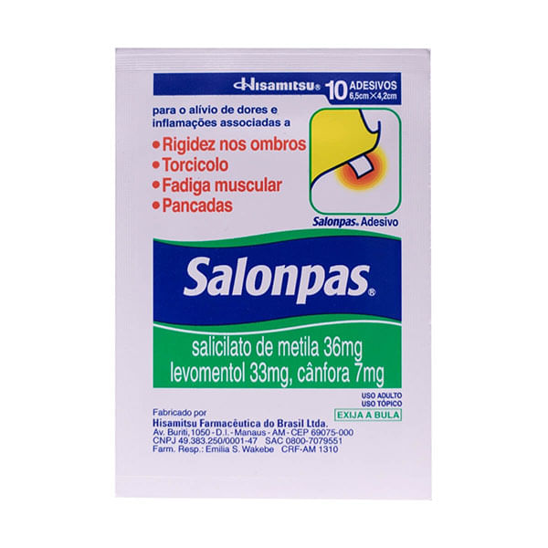 Adesivo Analgésico Salonpas 144mg + 131mg + 28,4mg 10 Unidades