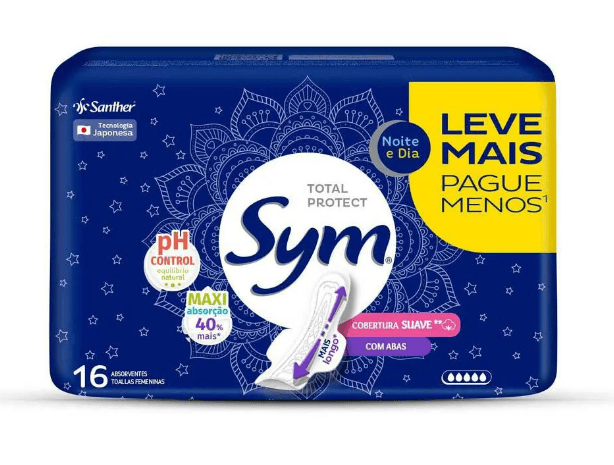Absorvente Sym Noite & Dia Cobertura Suave Com Abas Com 16 Promocional