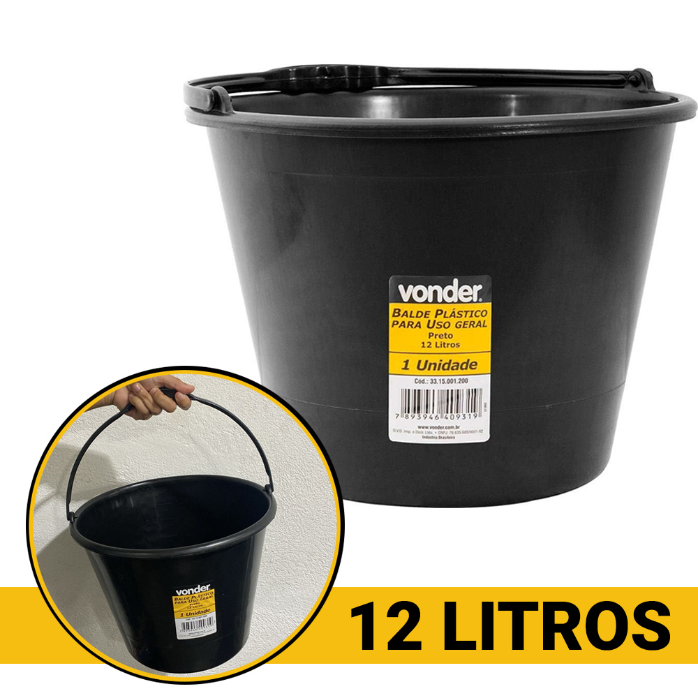 [Moedas R$10] Balde Plástico 12L Reforçado com Alça - Vonder