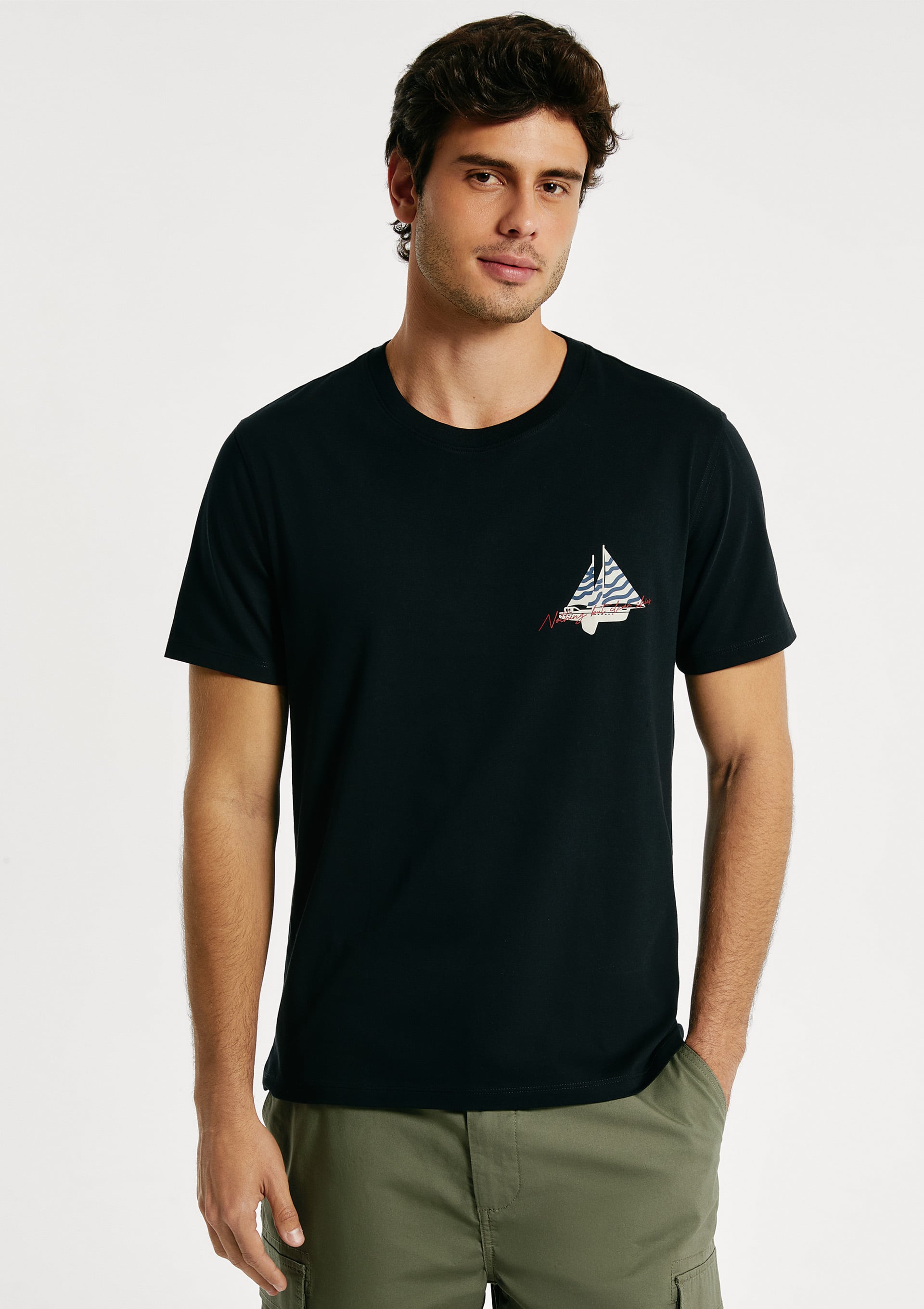 Camiseta Masculina Estampada de Algodão Peruano