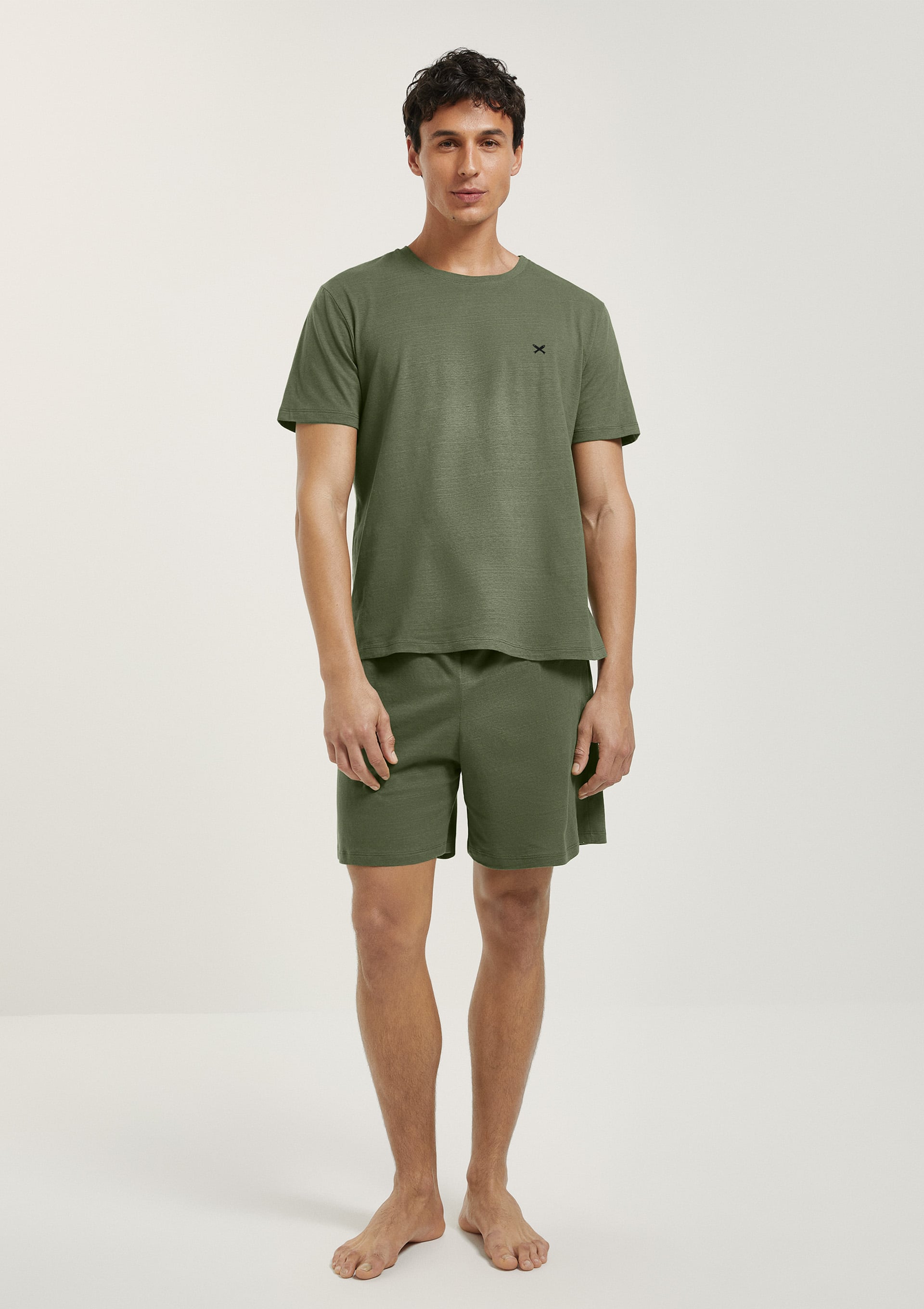 Pijama Curto Masculino Com Bordado - Verde