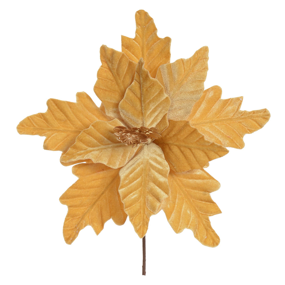 Bico de Papagaio Natal Aveludado 30cm Dourado Flor Arte