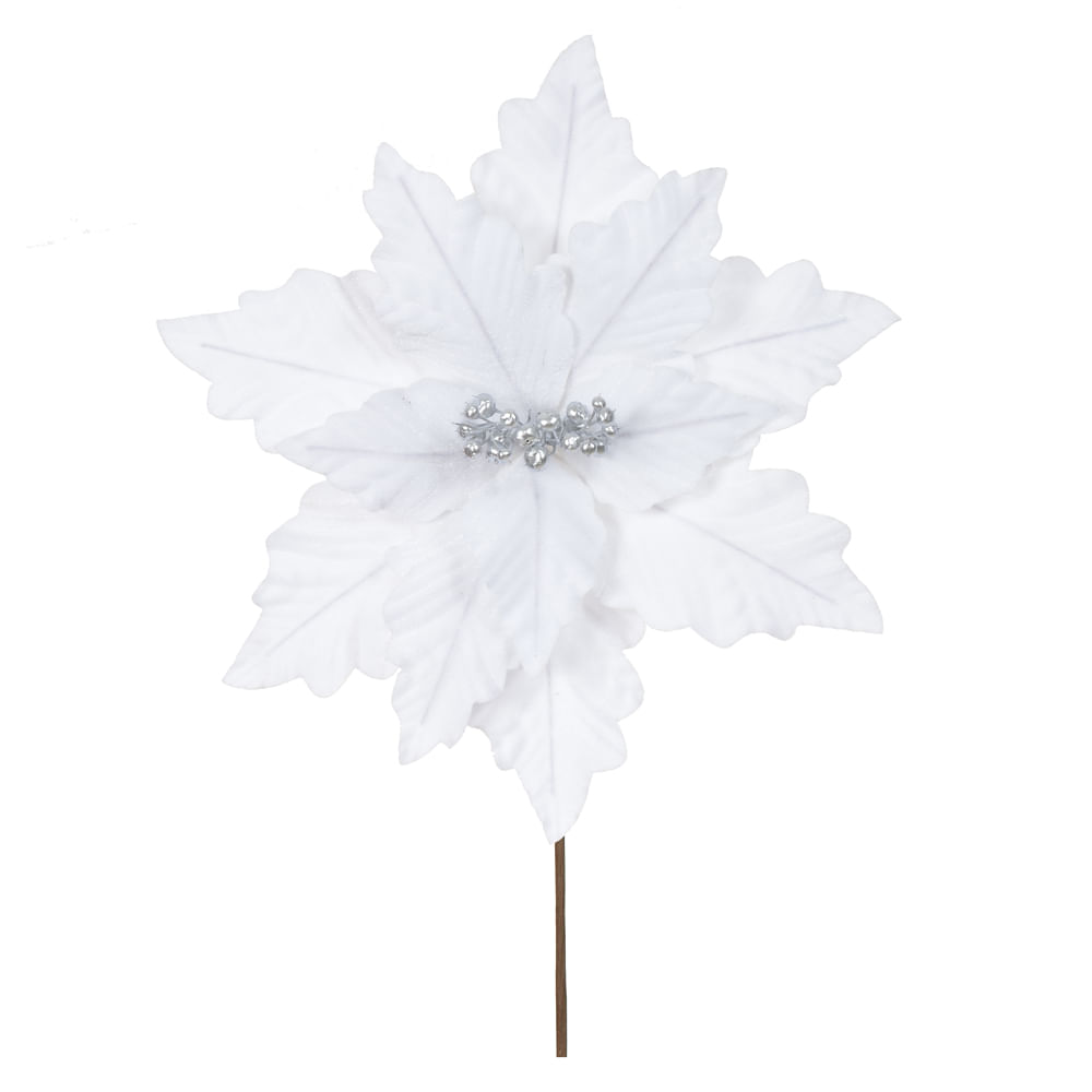 Bico de Papagaio Natal Aveludado 37cm Branco Flor Arte