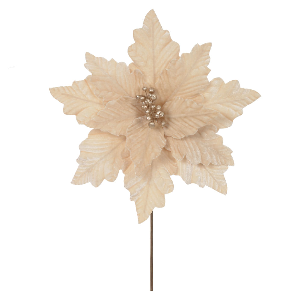 Bico de Papagaio Natal Aveludado 37cm Champanhe Flor Arte