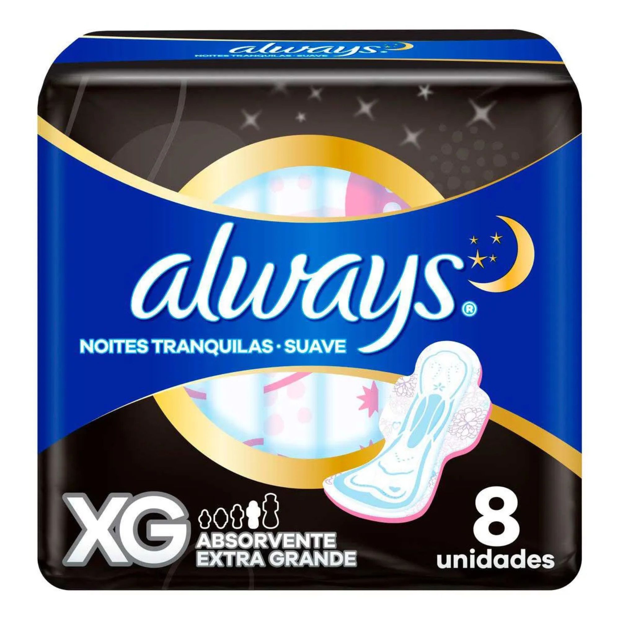 Absorvente Always Noites Tranquilas Cobertura Suave Xg Com Abas 8 Unidades