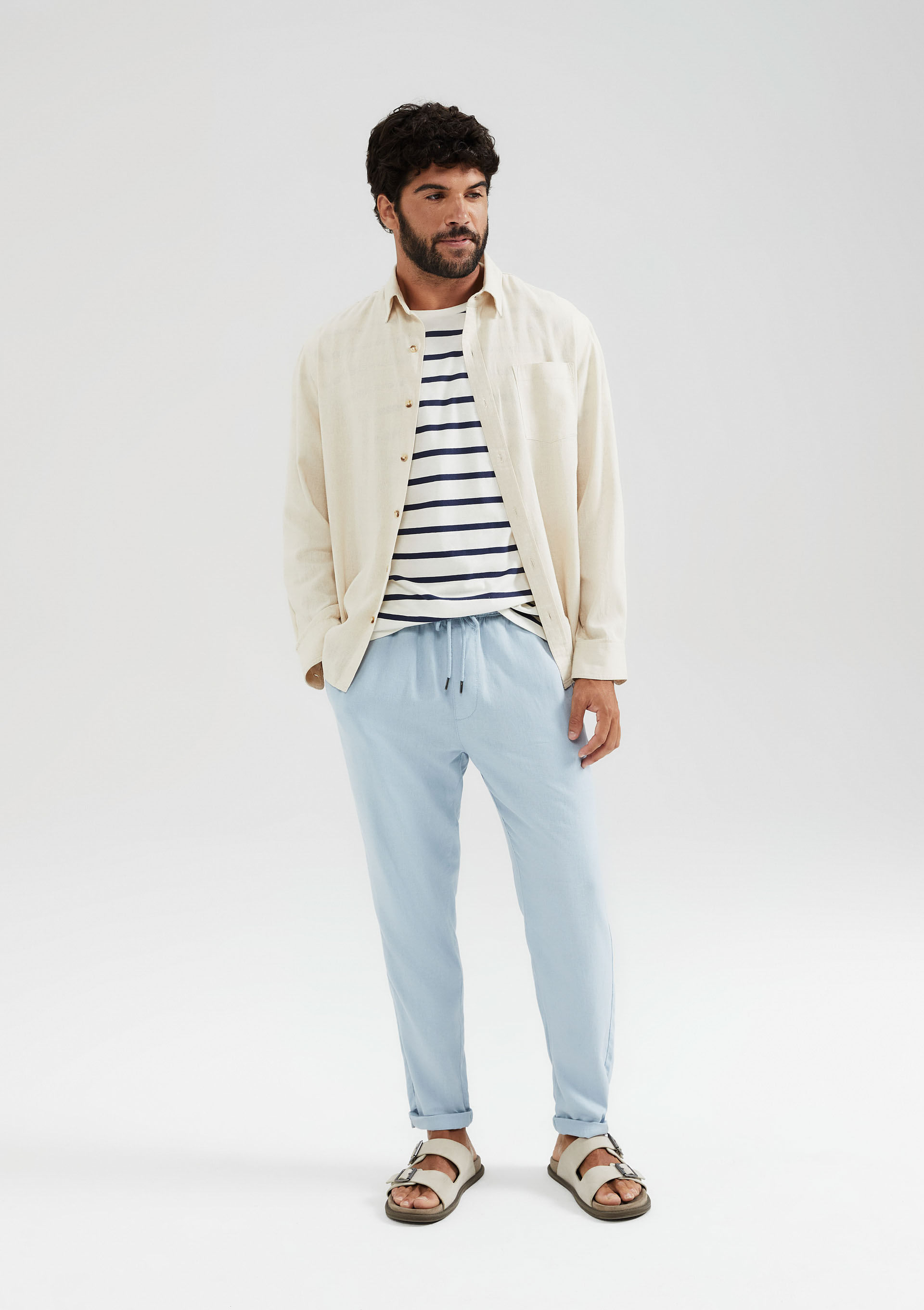 Calça Básica Masculina Taper Em Linho - Azul Hering