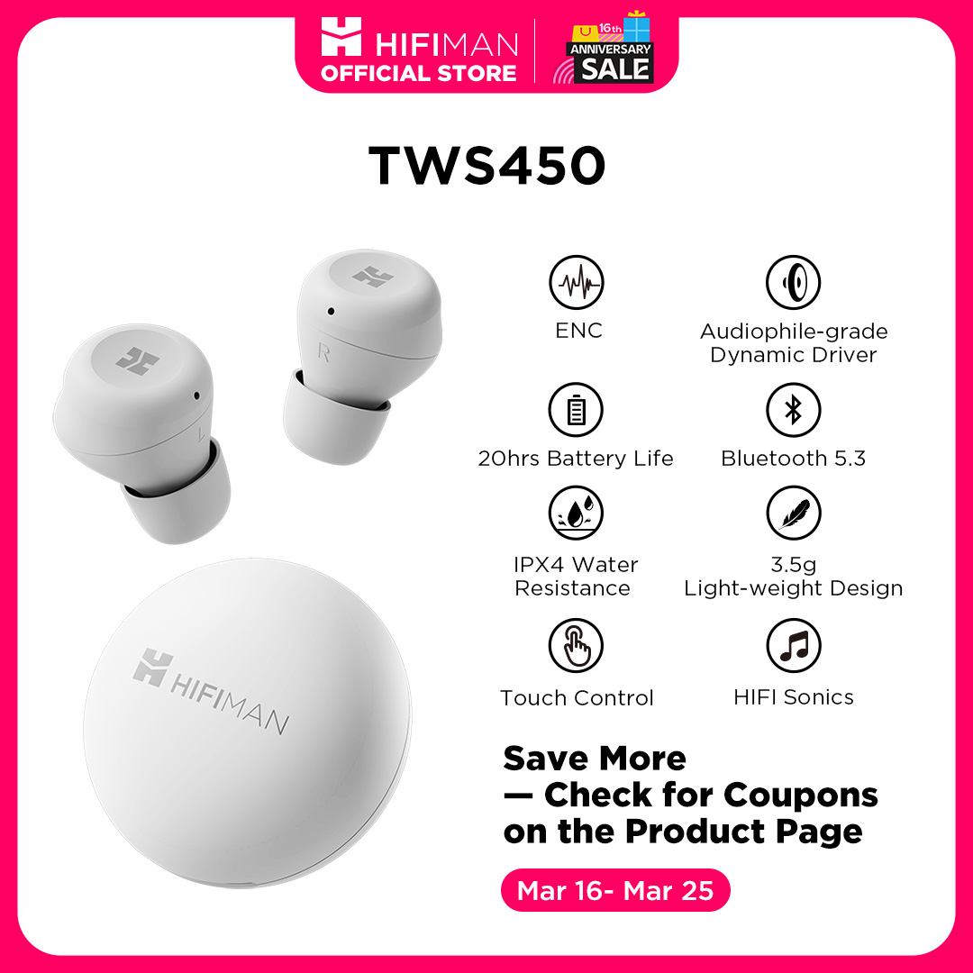  [Moedas R$133] Fone de Ouvido Estéreo Sem Fio HIFIMAN TWS450 com Cancelamento de Ruído