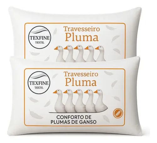 Kit 02 Travesseiros Antialérgico Pena De Ganso 70cm X 50cm C