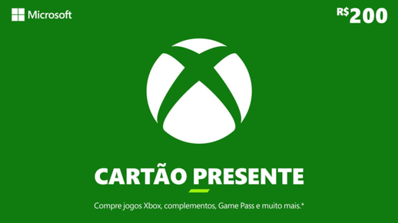 Gift Card R$200 Xbox/Microsoft - Cartão Presente para Jogos e Assinaturas