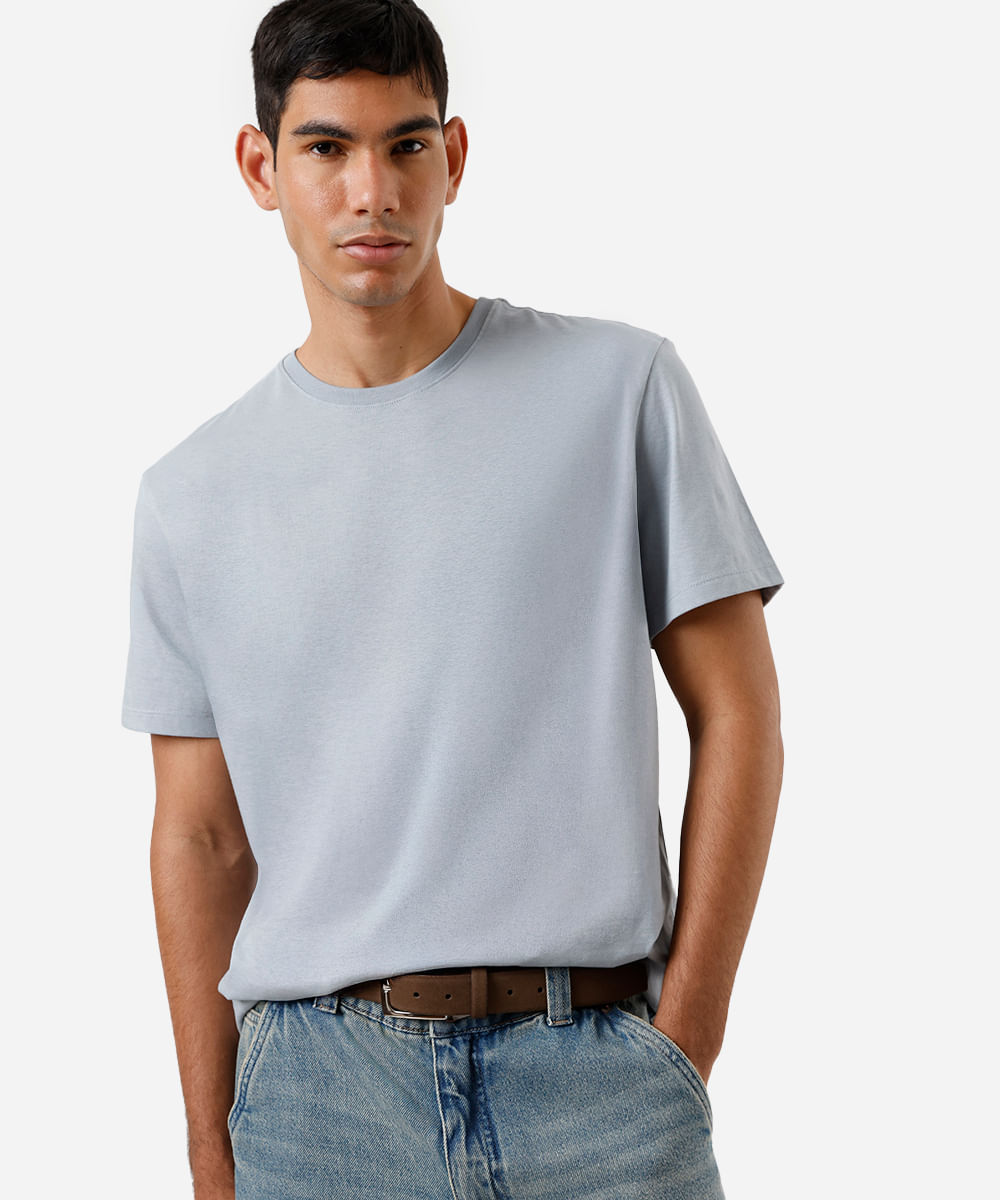 Camiseta de algodão Pima manga curta azul