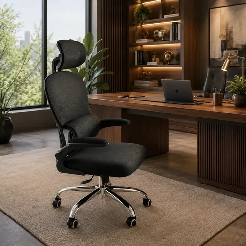Cadeira De Escritório Ergonômica Apoio Lombar E Cabeça Nr17 Preto Mesh