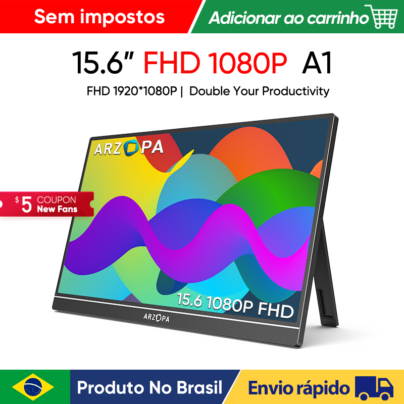 [Moedas R$373,80] ARZOPA Monitor Portátil 15,6 FHD - IPS