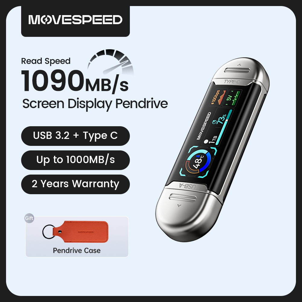 [Moedas R$265] SSD externo USB-C 128gB Movespeed SU10 com Display 1090Mb/s