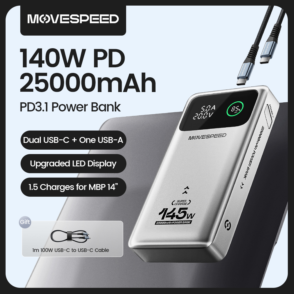 [Moedas R$230] PowerBank Bateria Externa 25000mAh 145W Movespeed M25Pro 
