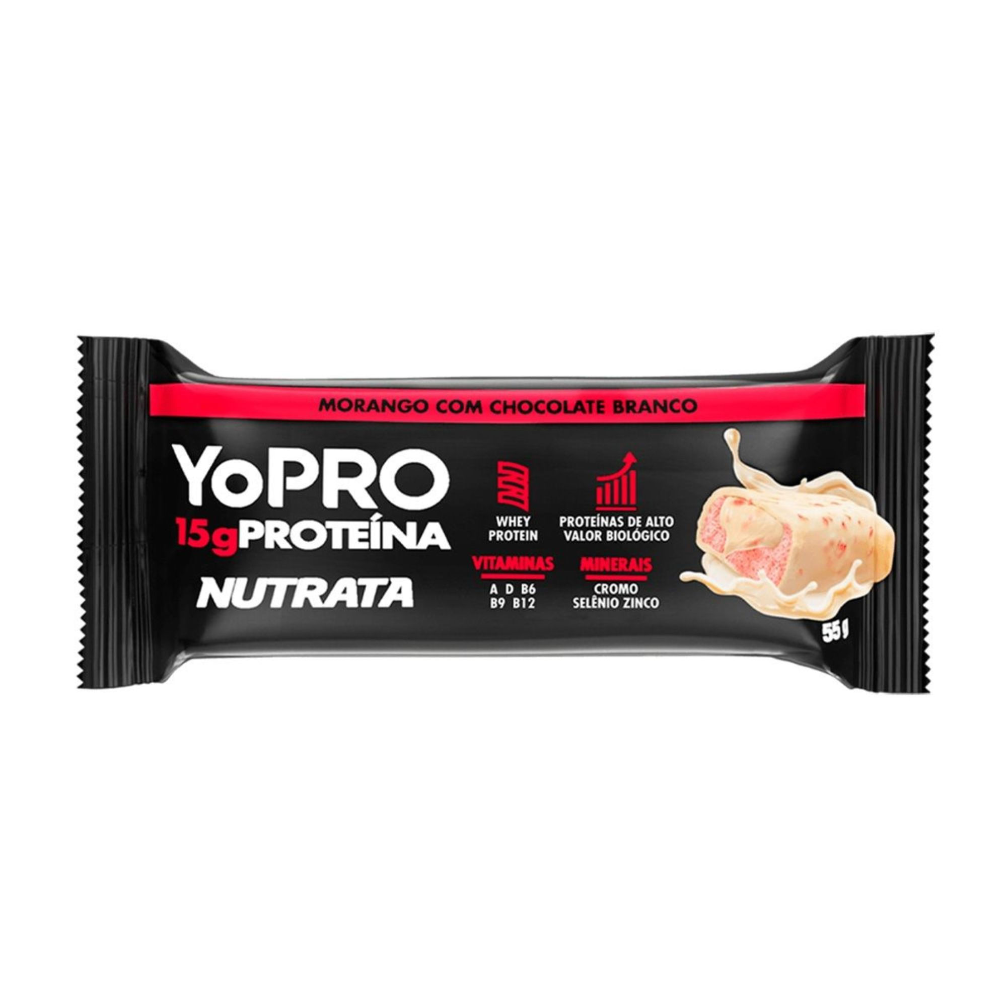 Barra De Proteína Yopro Morango Com Chocolate Branco Nutrata 55g