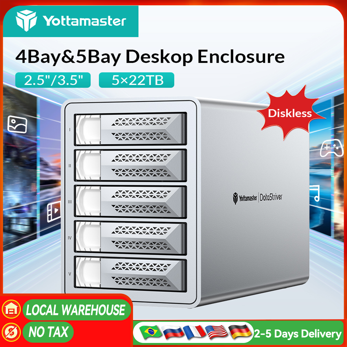 Gabinete externo 4Bay VN400C3 2.5/3.5 USB-C 10Gbps Yottamaster 