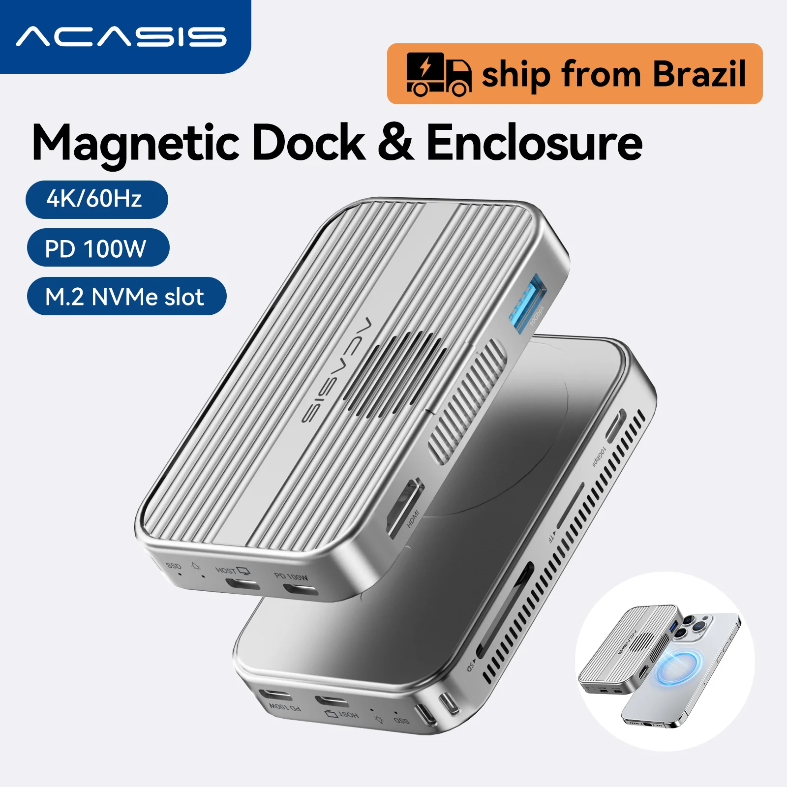 Dock Magnético com NVMe 8TB 10Gbps PD100W Acasis 