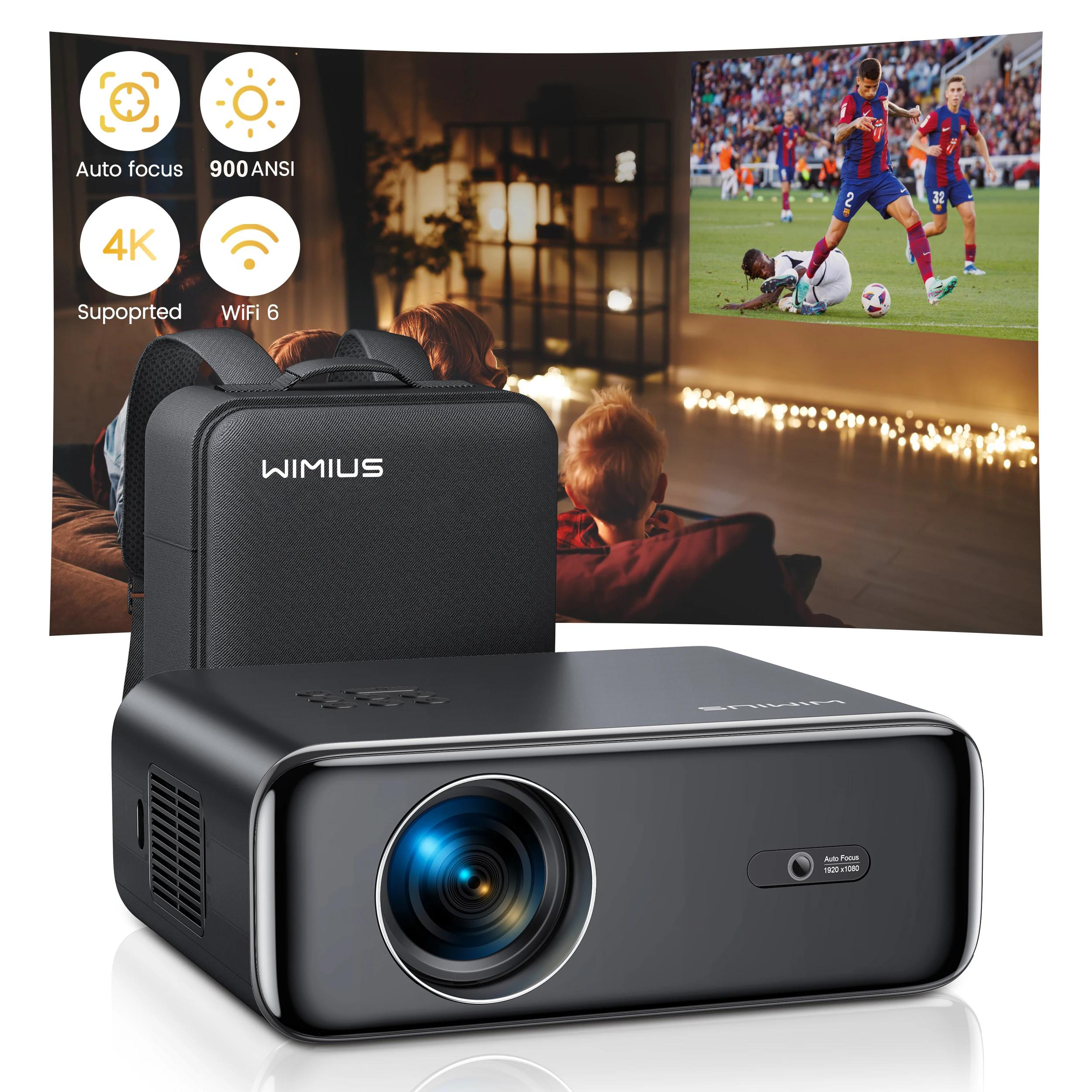 Projetor 1080P WiFi 6 Bluetooth 5.2 900ANSI WiMiUS P62 Auto Focus/4K  Keystone