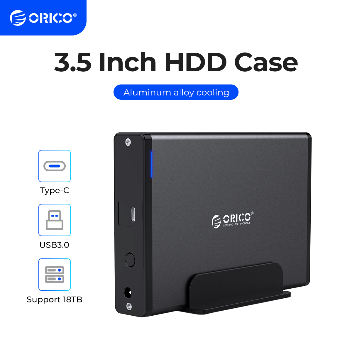 Gabinete HDD 3,5'' USB-C/USB 3.0 SATA ORICO 