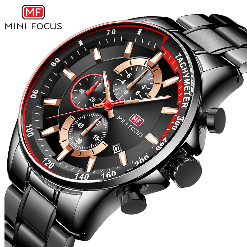 [Taxas Inclusas] Mini Focus Relógio cronógrafo masculino inox à prova d'água