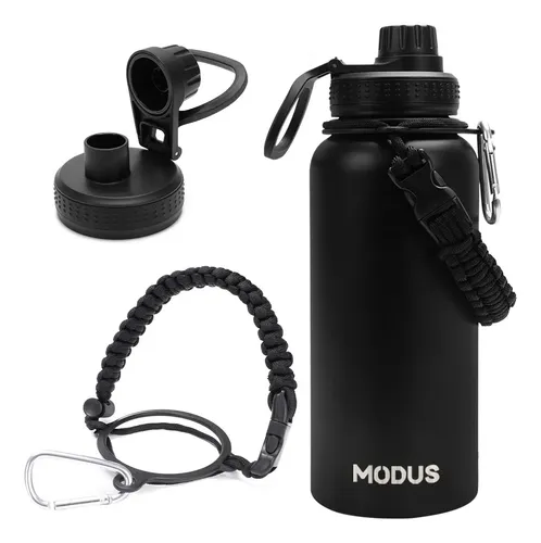 Modus Garrafa Térmica 950ml Aço Inox 304 Preta Alça Paracord