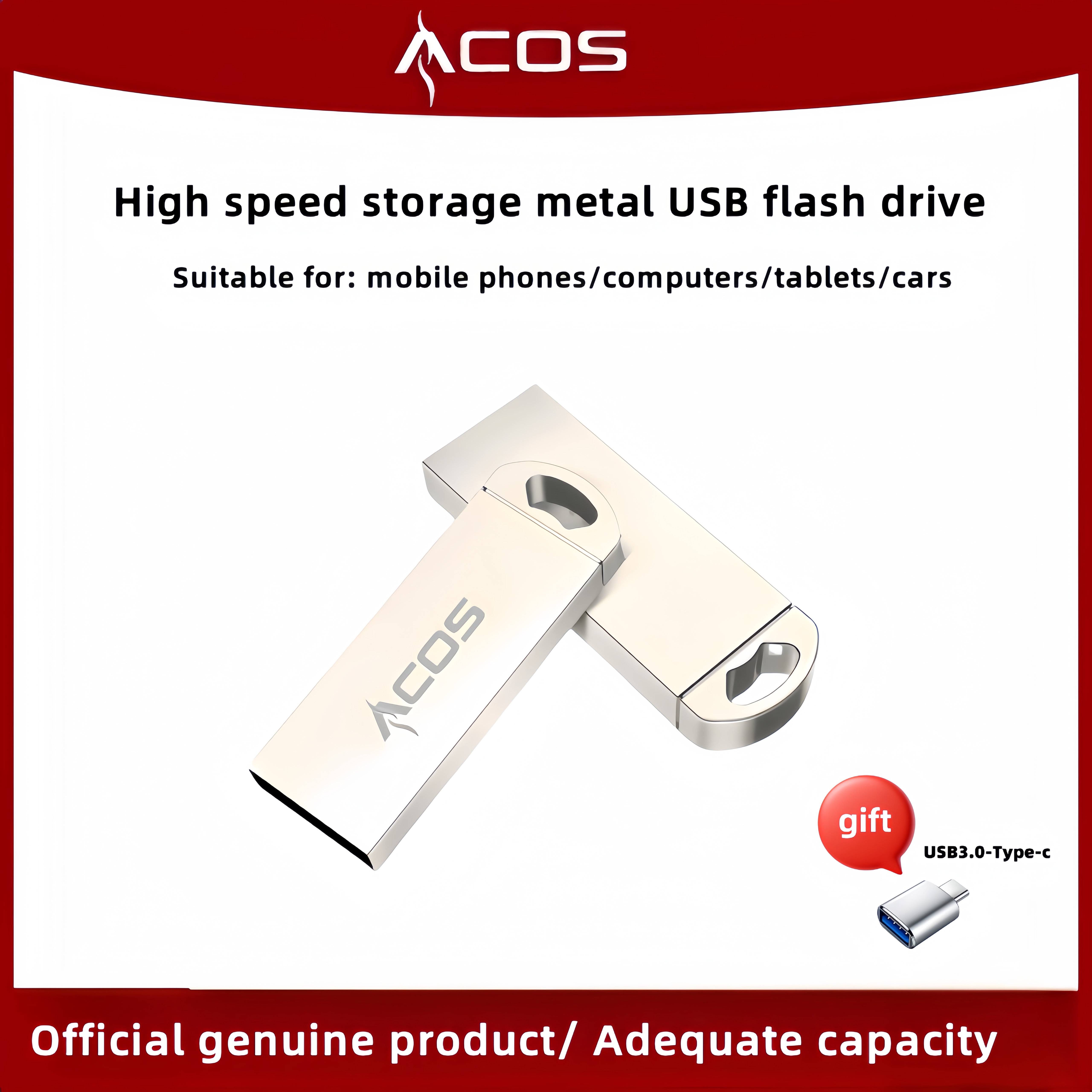 Pendrive USB 3.0 de 64GB + Adaptador USB Tipo C Acos
