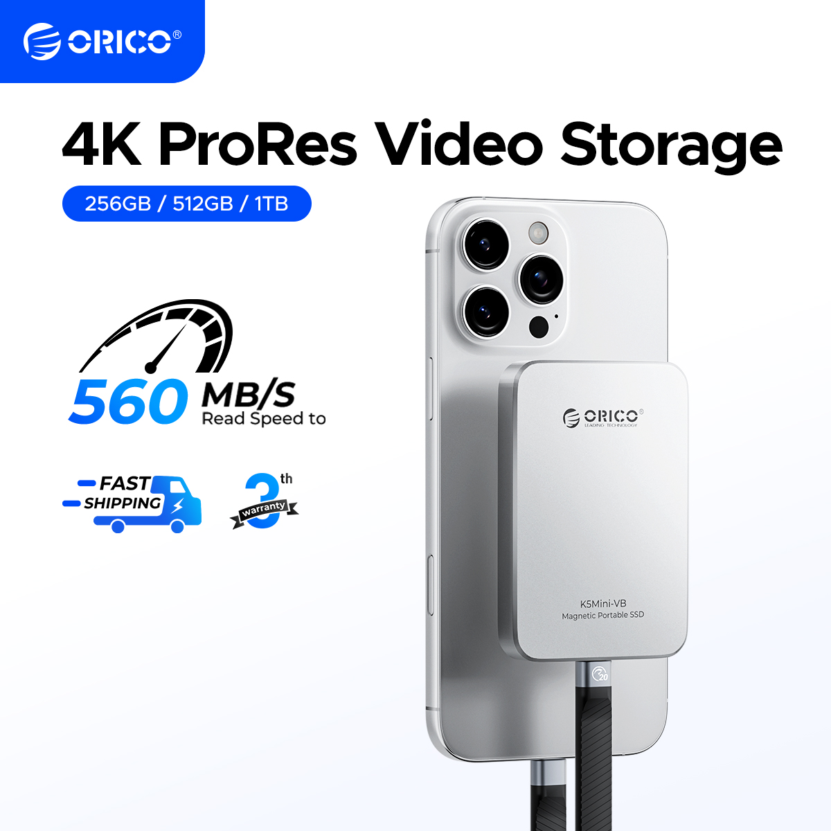 SSD Portátil ORICO 480GB USB 3.2 460MB/s com Magsafe