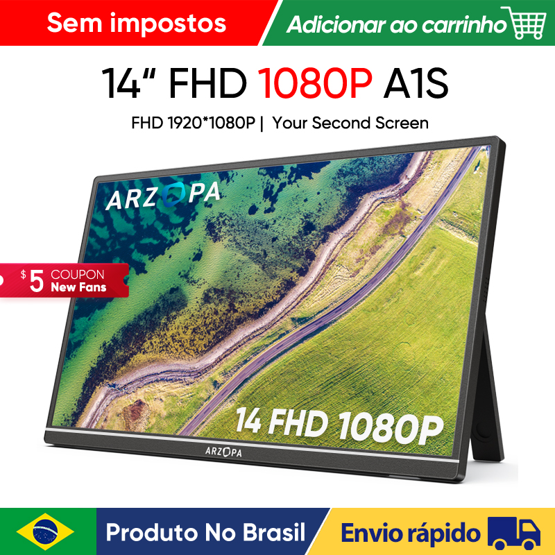Monitor ARZOPA 14,0'' portátil FHD IPS 2ª tela  1080P A1S