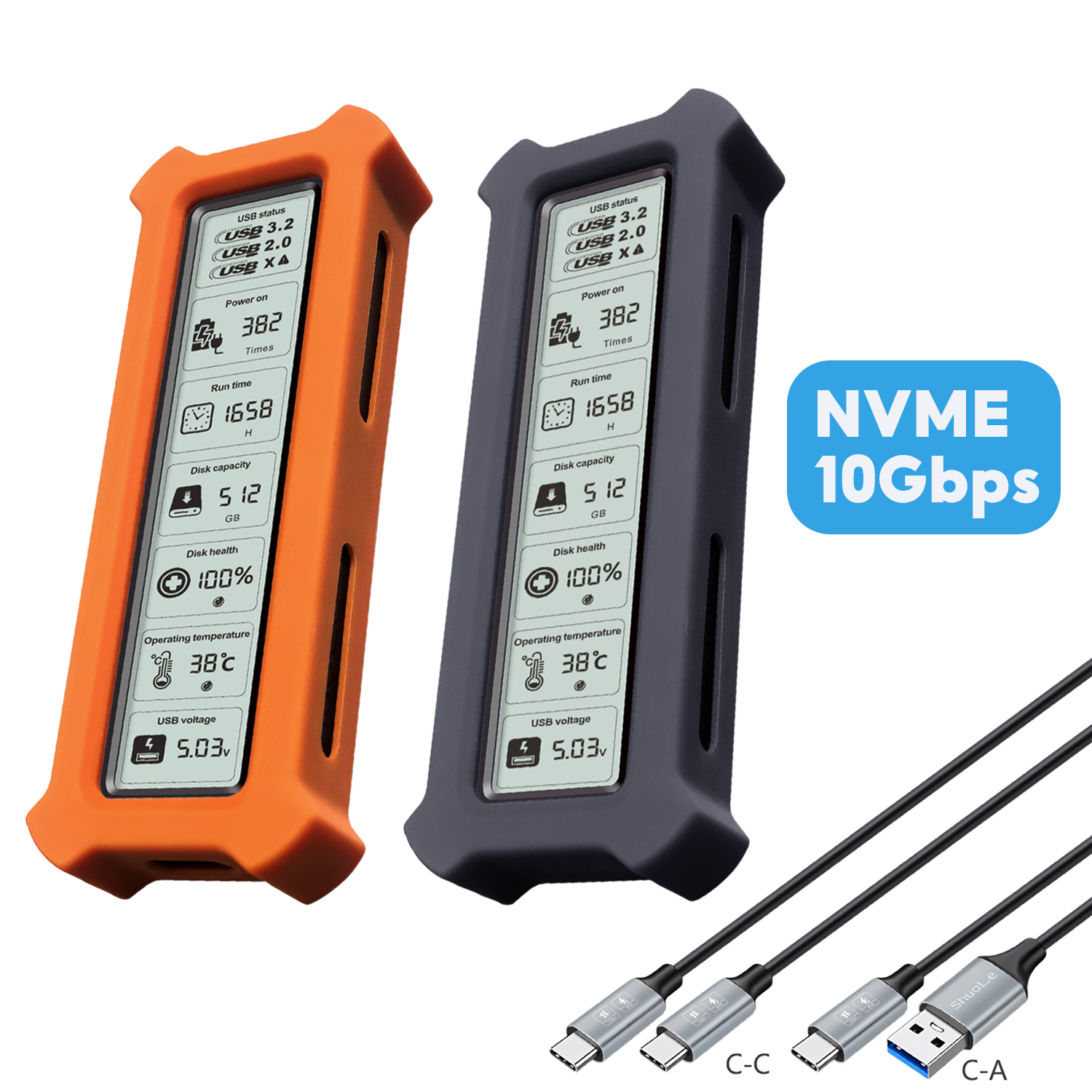Gabinete M.2 NVMe SSD USB 3.2 Gen 2 PCIe display HD para monitoramento