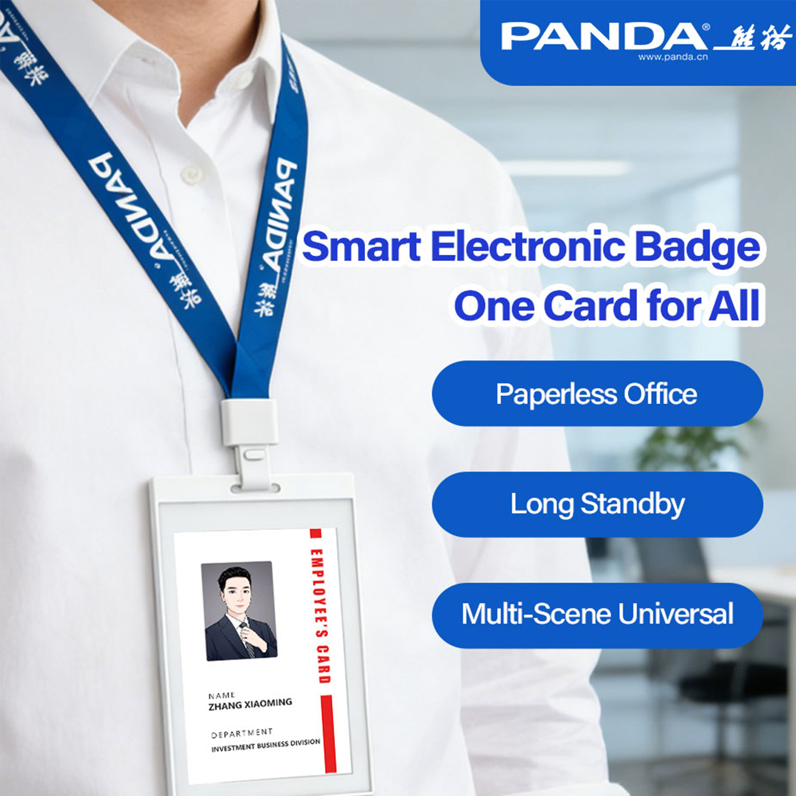 Cartão PANDA Crachá de Identificação com tela E-Ink 3,7 NFC
