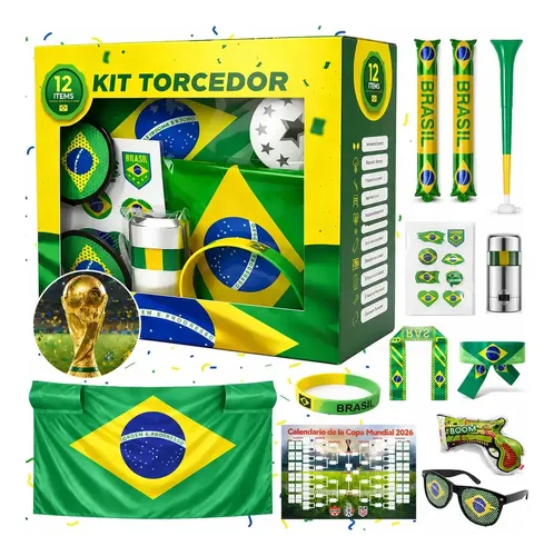 Kit Torcida Brasil Copa 2026Bandeira, Vuvuzela e muito mais