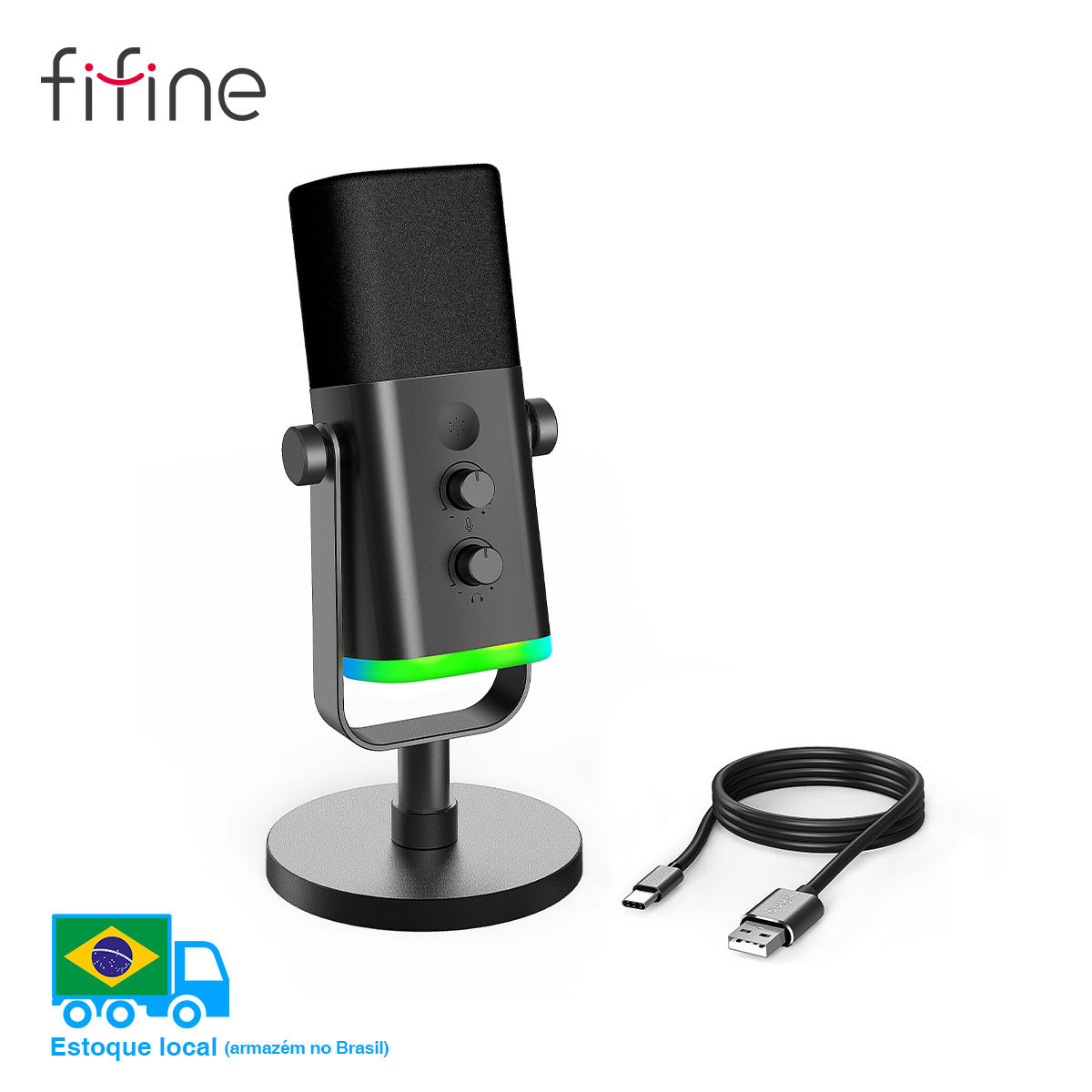 [Moedas R$206,16] Fifine AM8: Microfone dinâmico USB/XLR com RGB
