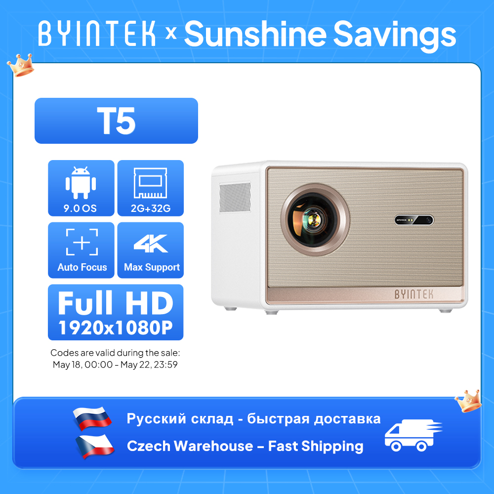 BYINTEK Projetor T5 Auto Foco WiFi Android TV