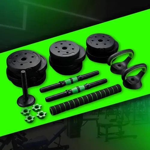 Kit de Treino 6 Em 1 de 20 Kg (Com Halter, Kettlebell e Anilha)