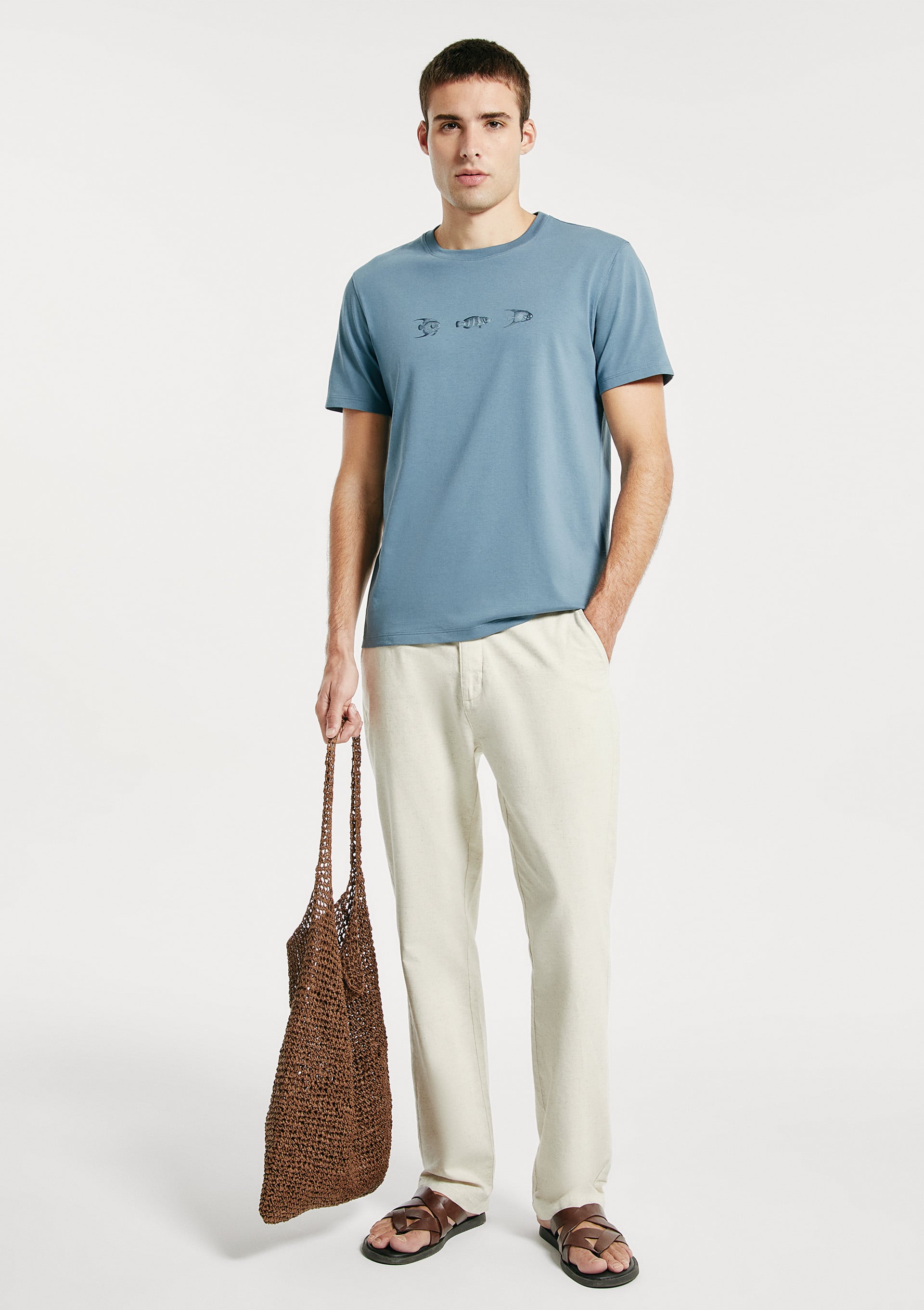 Camiseta Masculina Algodão Peruano Estampada Azul Hering