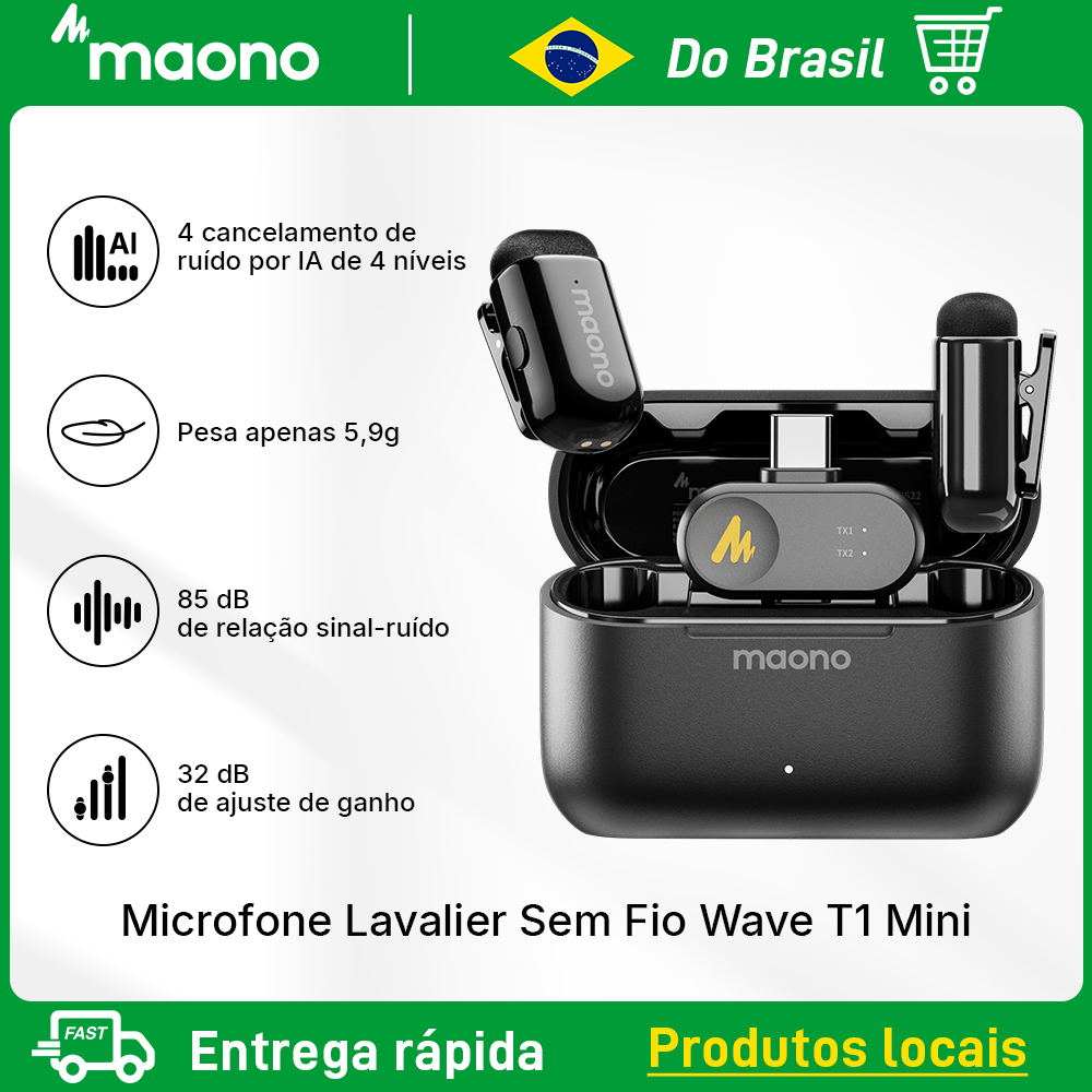 Microfone Lavalier Sem Fio para Vídeo Maono Wave T1 