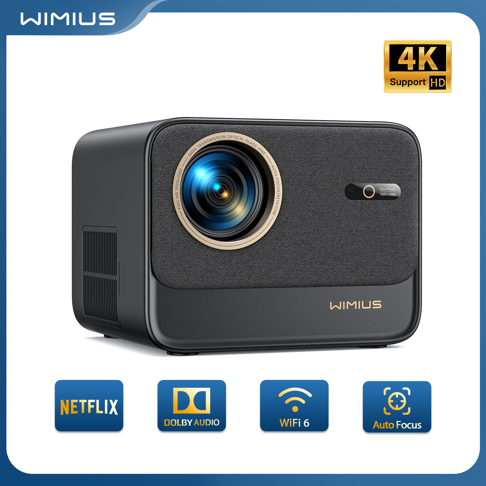 Projetor Wimius K9 4K 30.000lm Auto Foco WiFi6