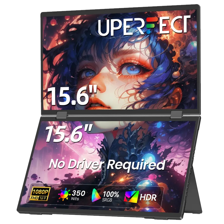 Monitor dobrável de 15,6 UPERFECT UStation - Display portátil duplo com Suporte embutido VESA USB C HDMI