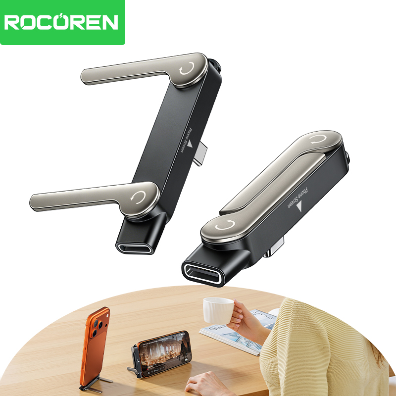 Adaptador Rocoren 3 em 1 USB-C OTG 240W PD3.1 com Suporte Dobrável